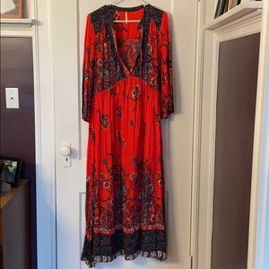 Free People Red Maxi Dress with plunging neckline